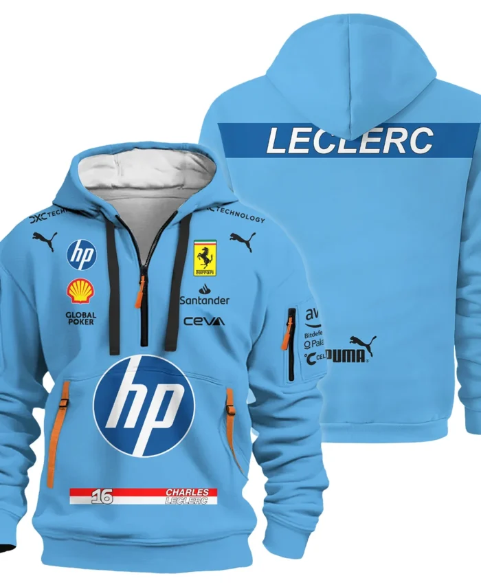 2024 Miami GP Charles Leclerc Racing Suit Ferrari F1 Hoodie Half Zip BLVACL190825A15HDF