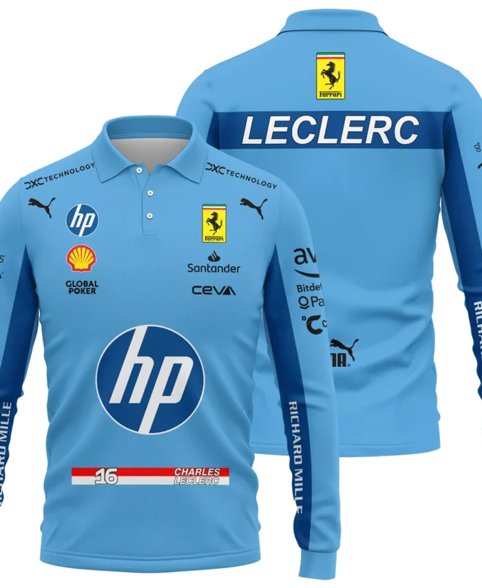 2024 Miami GP Charles Leclerc Racing Suit Ferrari F1 Long Polo Shirt BLVACL190825A15LPL