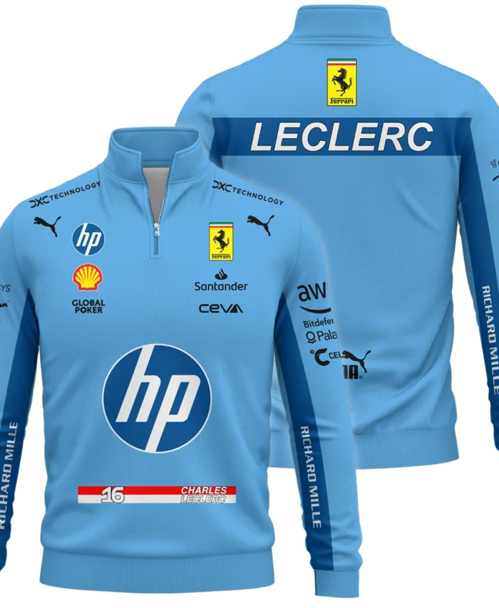 2024 Miami GP Charles Leclerc Racing Suit Ferrari F1 Quarter-Zip Sweatshirt BLVACL190825A15QZS