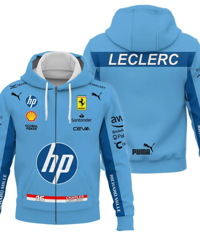 2024 Miami GP Charles Leclerc Racing Suit Ferrari F1 Zipper Hoodie BLVACL190825A15ZHD