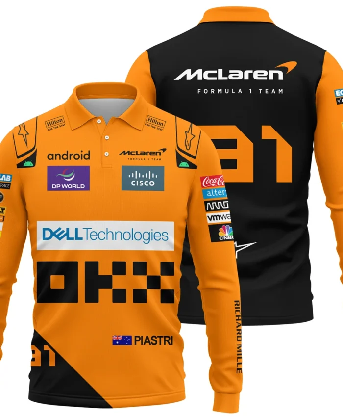 2024 Oscar Piastri Racing Suit McLaren F1 Long Polo Shirt BLVAOP150825A5LPL