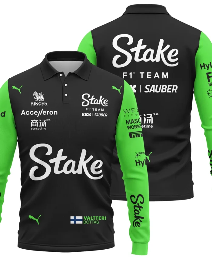 2024 Valtteri Bottas Racing Suit Kick Sauber F1 Long Polo Shirt BLVAVB130925A4LPL