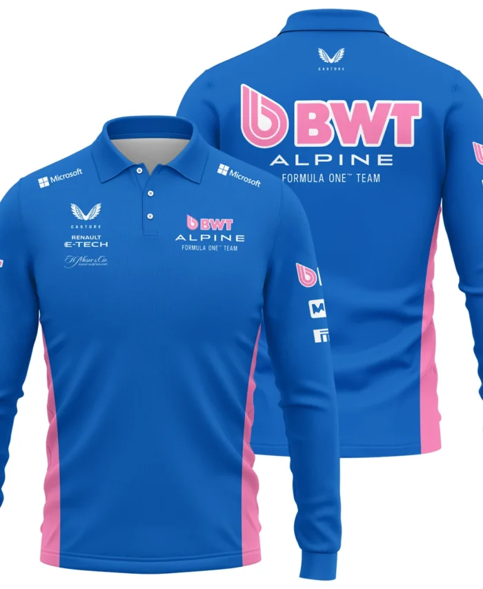 2025 Alpine F1 Race Suit Long Polo Shirt BLVA150725A03ALPLPL