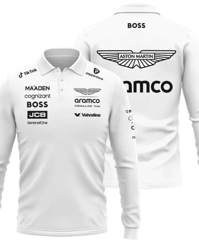 2025 Aston Martin F1 Race Suit Long Polo Shirt BLVA120725A03AMLPL