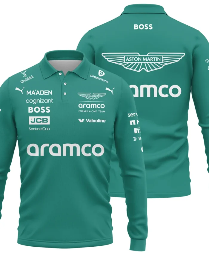 2025 Aston Martin F1 Race Suit Long Polo Shirt BLVA120725A04AMLPL