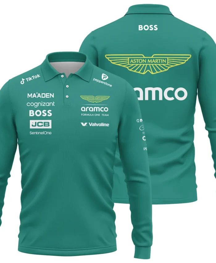 2025 Aston Martin F1 Team Suit Long Polo Shirt BLVA120725A01AMLPL