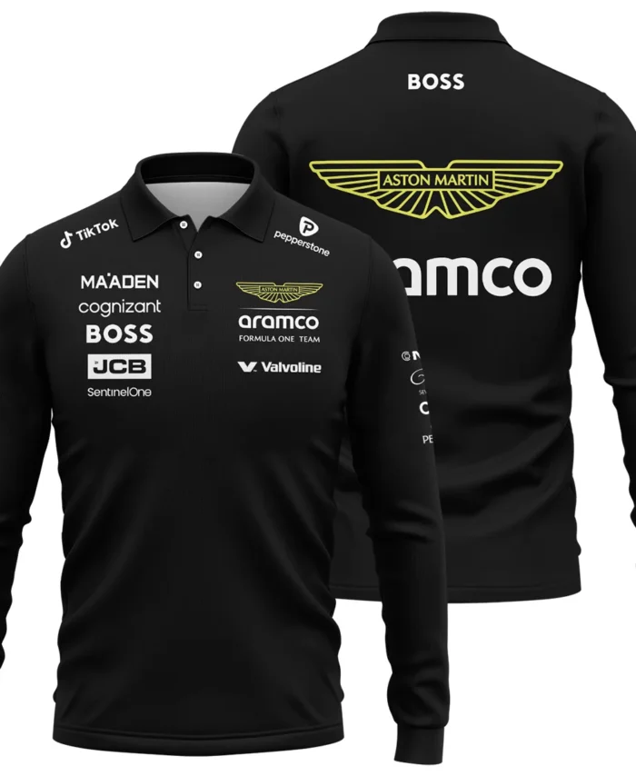 2025 Aston Martin F1 Team Suit Long Polo Shirt BLVA120725A02AMLPL