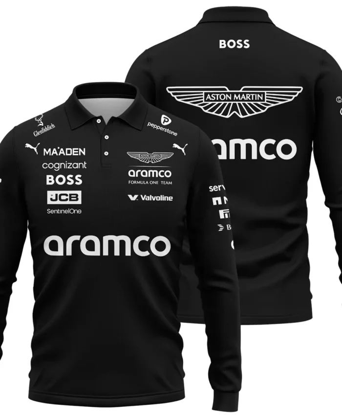 2025 Aston Martin F1 Team Suit Long Polo Shirt BLVA120725A05AMLPL
