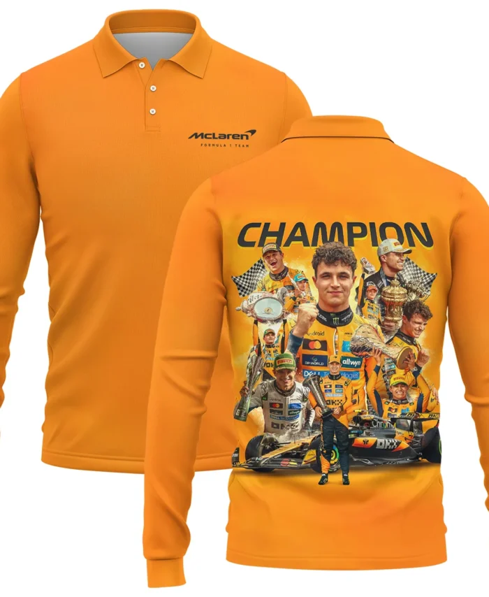2025 Champion Lando Norris McLaren F1 Team Long Polo Shirt BLNRWDCA12LPL