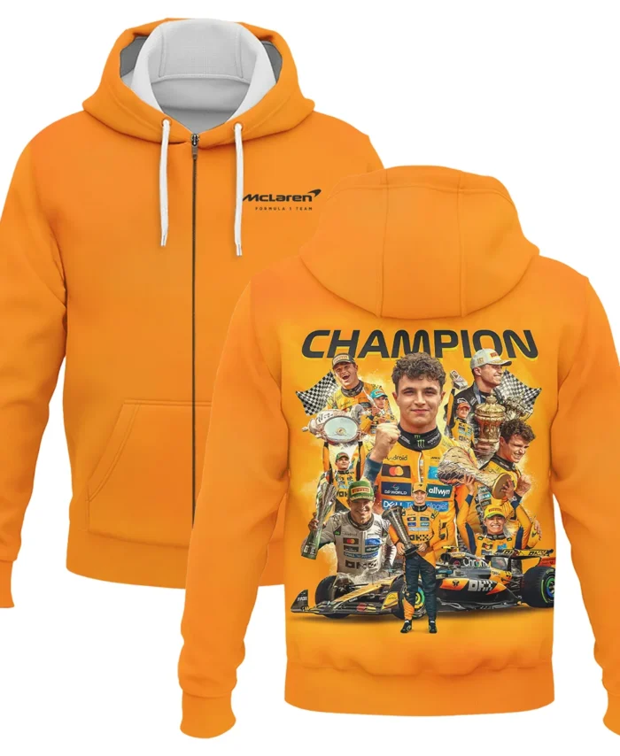 2025 Champion Lando Norris McLaren F1 Team Zipper Hoodie BLNRWDCA12ZHD
