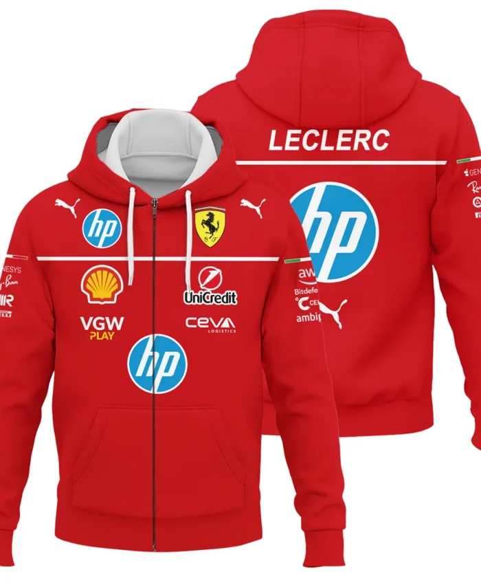 2025 Charles Leclerc Racing Suit Ferrari F1 Zipper Hoodie BLVACL260825A7ZHD