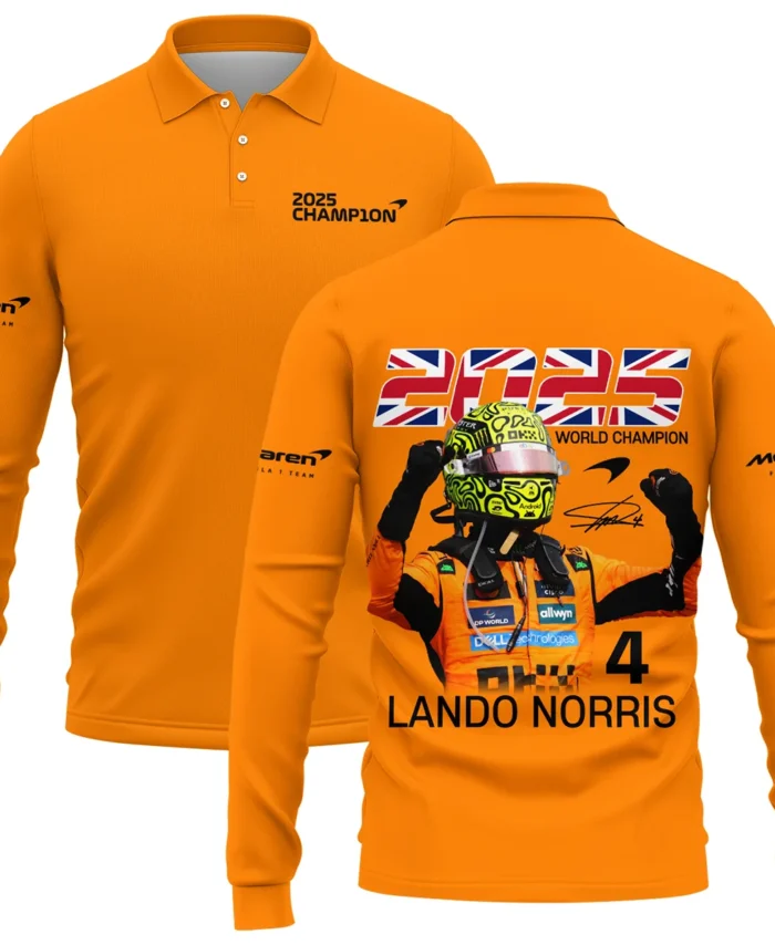 2025 Driver Champion Lando Norris McLaren F1 Team Long Polo Shirt BLNRWDCA9LPL