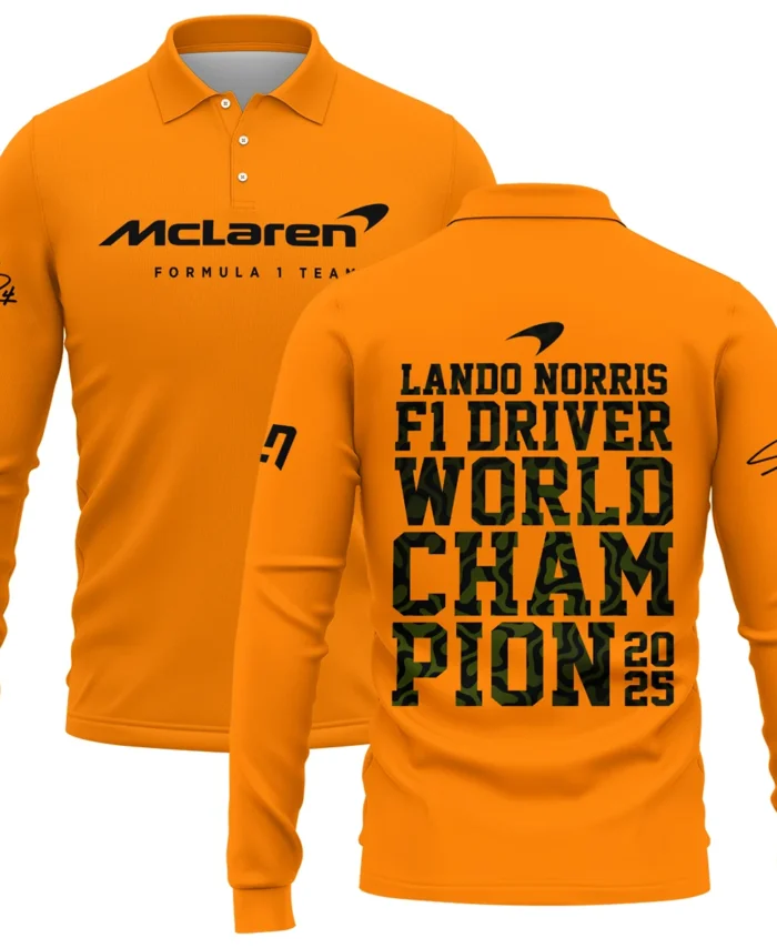 2025 F1 Driver Champion Lando Norris McLaren F1 Team Long Polo Shirt BLNRWDCA6LPL