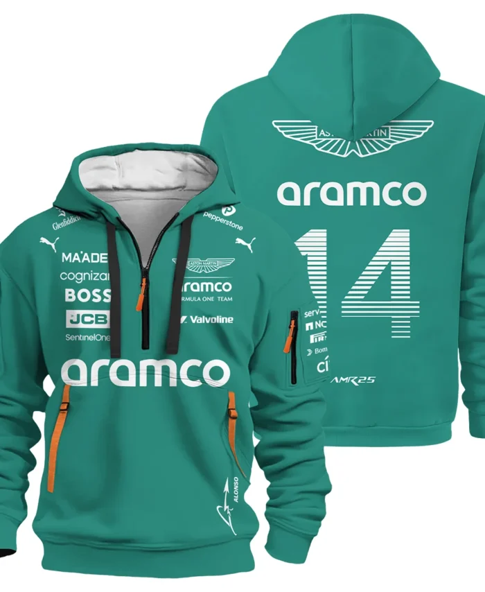 2025 Fernando Alonso Racing Suit Aston Martin F1 Hoodie Half Zip BLVAFA030925A11HDF