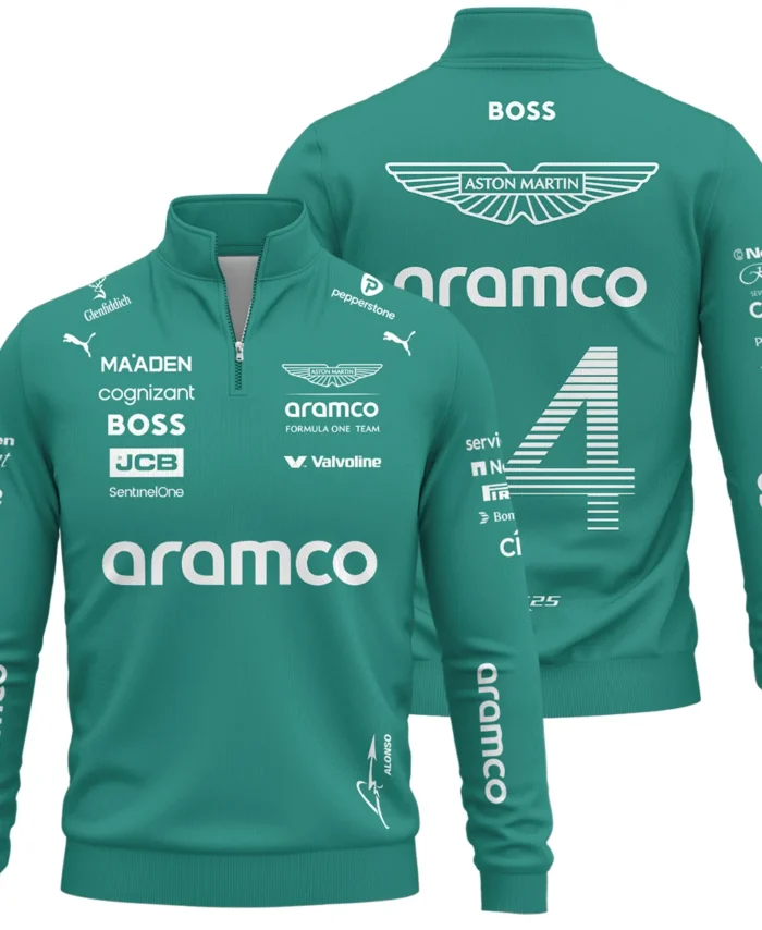 2025 Fernando Alonso Racing Suit Aston Martin F1 Quarter-Zip Sweatshirt BLVAFA030925A11QZS
