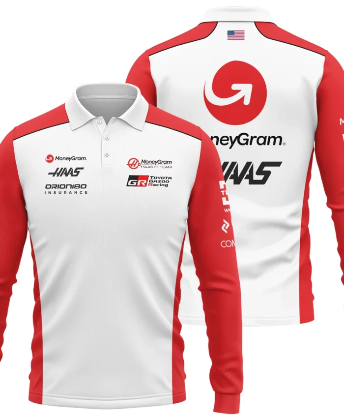 2025 Haas F1 Team Suit Long Polo Shirt BLVA150725A02HAASLPL
