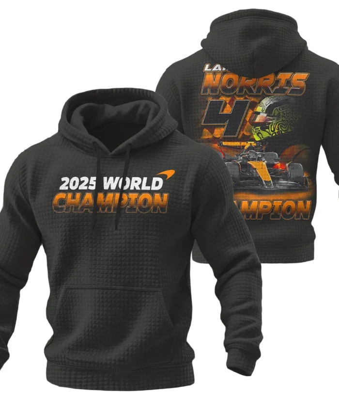 2025 Lando Norris 4 World Champion McLaren F1 Team Hoodie Quilted Waffle BLNRWDCA8HQW
