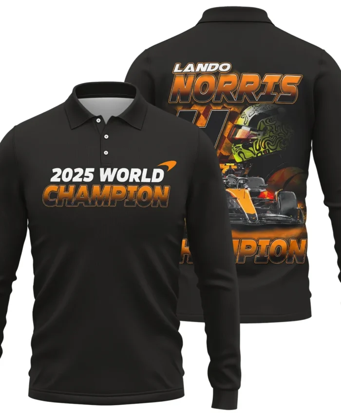 2025 Lando Norris 4 World Champion McLaren F1 Team Long Polo Shirt BLNRWDCA8LPL