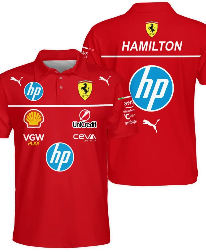 2025 Lewis Hamilton Racing Suit Ferrari F1 Polo Shirt BLVALH180825A4PL