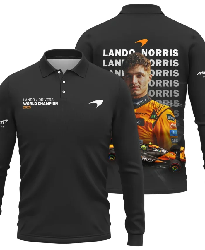 2025 MCL39 Champion Lando Norris McLaren F1 Team Long Polo Shirt BLNRWDCA13LPL