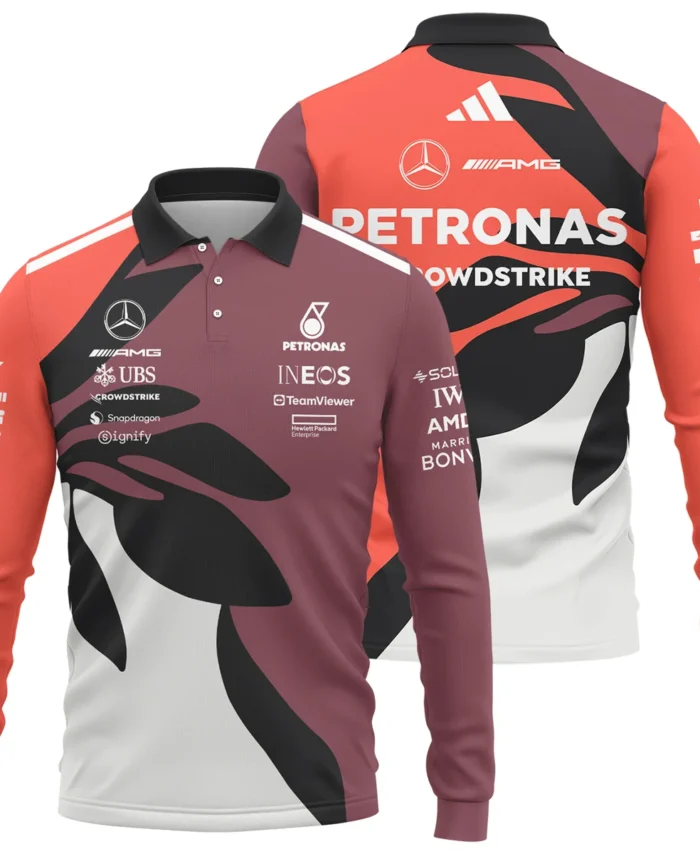 2025 Miami Floral Mercedes-AMG Petronas F1 Long Polo Shirt All Over Prints BLMER6525A3LPL