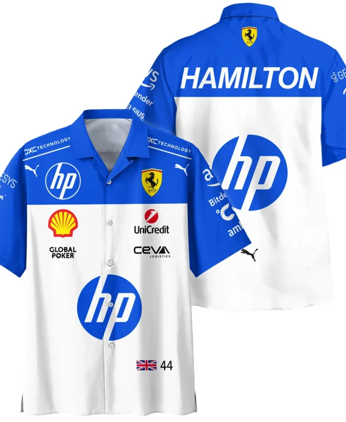2025 Miami GP Lewis Hamilton Racing Suit Ferrari F1 Hawaiian Shirt BLVALH180825A1HW