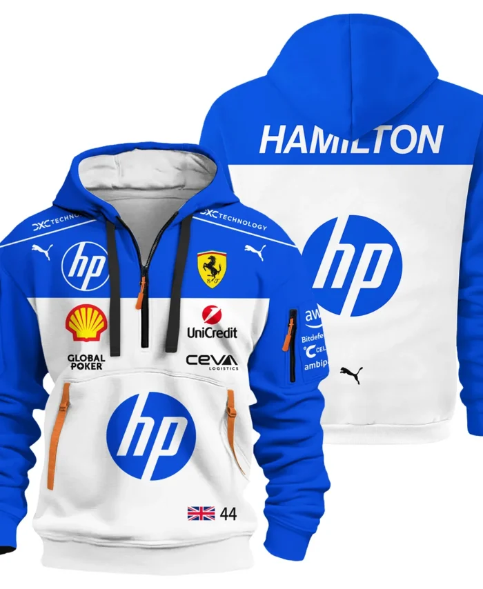 2025 Miami GP Lewis Hamilton Racing Suit Ferrari F1 Hoodie Half Zipper BLVALH180825A1HDF