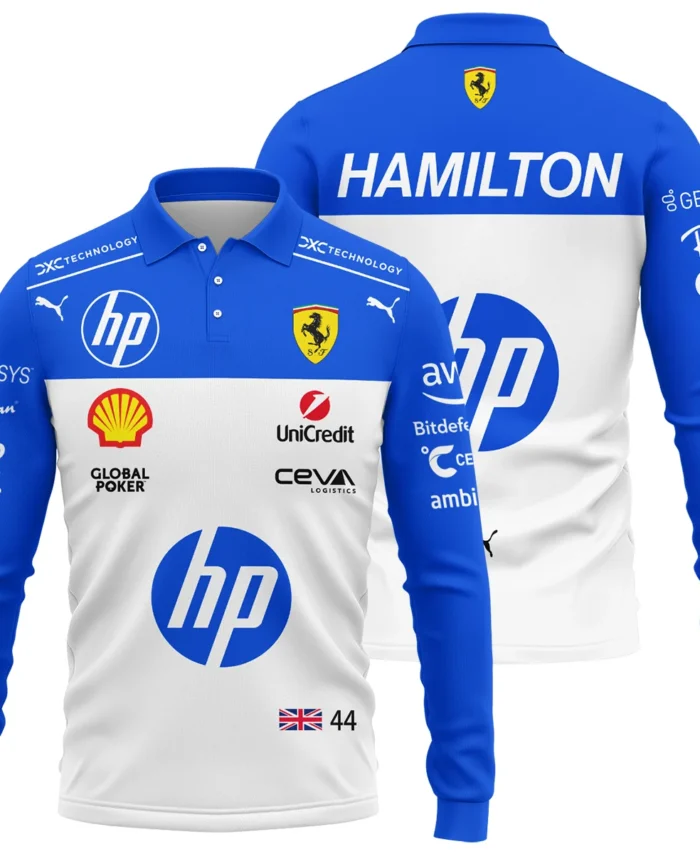 2025 Miami GP Lewis Hamilton Racing Suit Ferrari F1 Long Polo Shirt BLVALH180825A1LPL