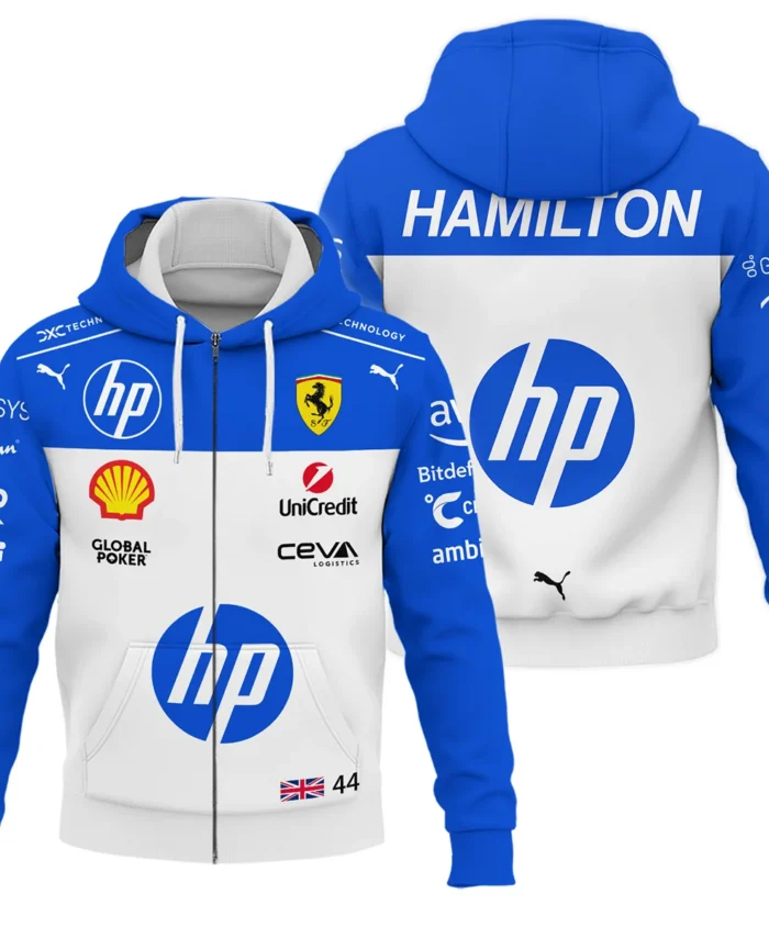 2025 Miami GP Lewis Hamilton Racing Suit Ferrari F1 Zipper Hoodie BLVALH180825A1ZHD