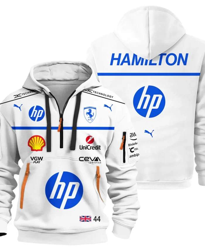 2025 Monaco GP Lewis Hamilton Racing Suit Ferrari F1 Hoodie Half Zipper BLVALH180825A2HDF