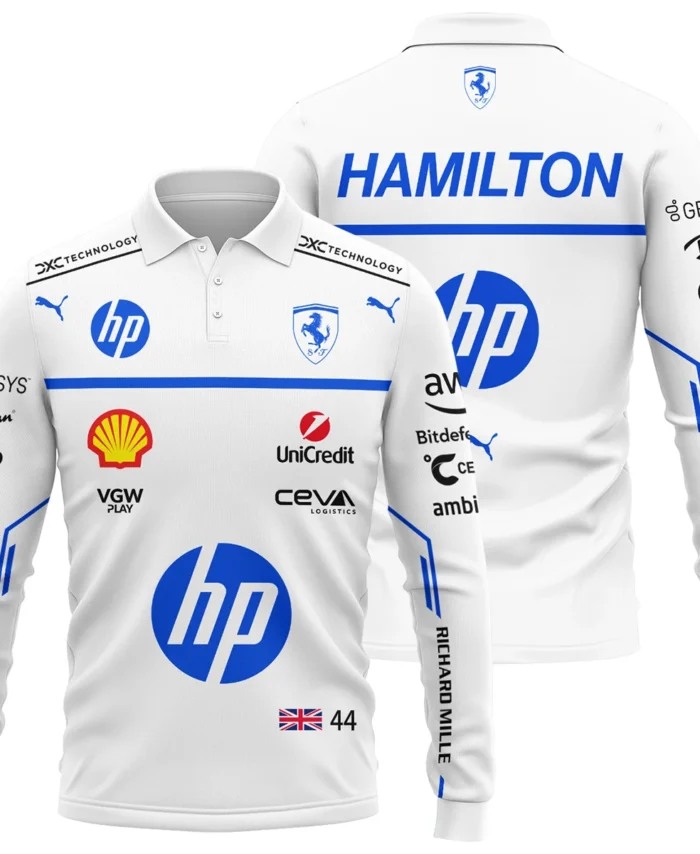 2025 Monaco GP Lewis Hamilton Racing Suit Ferrari F1 Long Polo Shirt BLVALH180825A2LPL