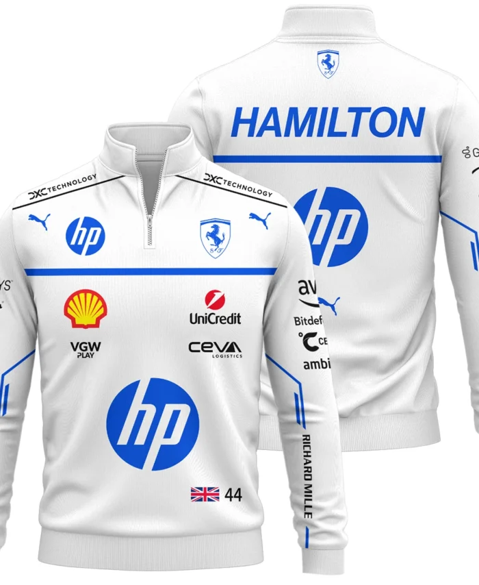 2025 Monaco GP Lewis Hamilton Racing Suit Ferrari F1 Quarter-Zip Sweatshirt BLVALH180825A2QZS