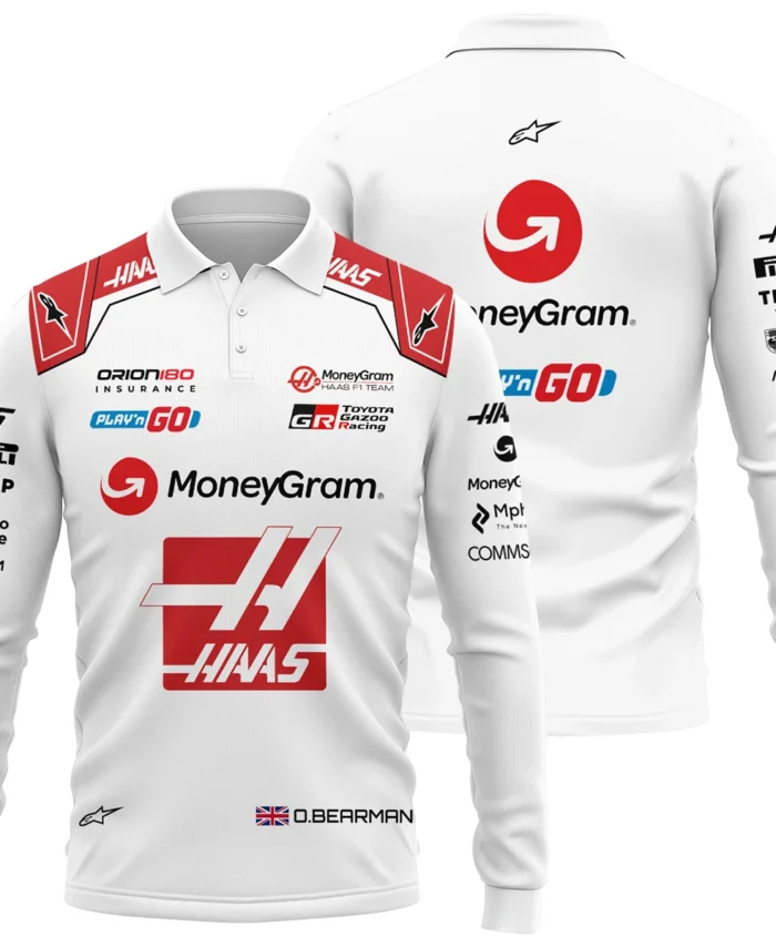 2025 Oliver Bearman Race Suit Haas F1 Team - Long Polo Shirt BLOB151125A2LPL