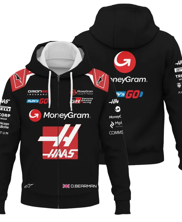2025 Oliver Bearman Race Suit Haas F1 Team - Zipper Hoodie BLOB151125A1ZHD
