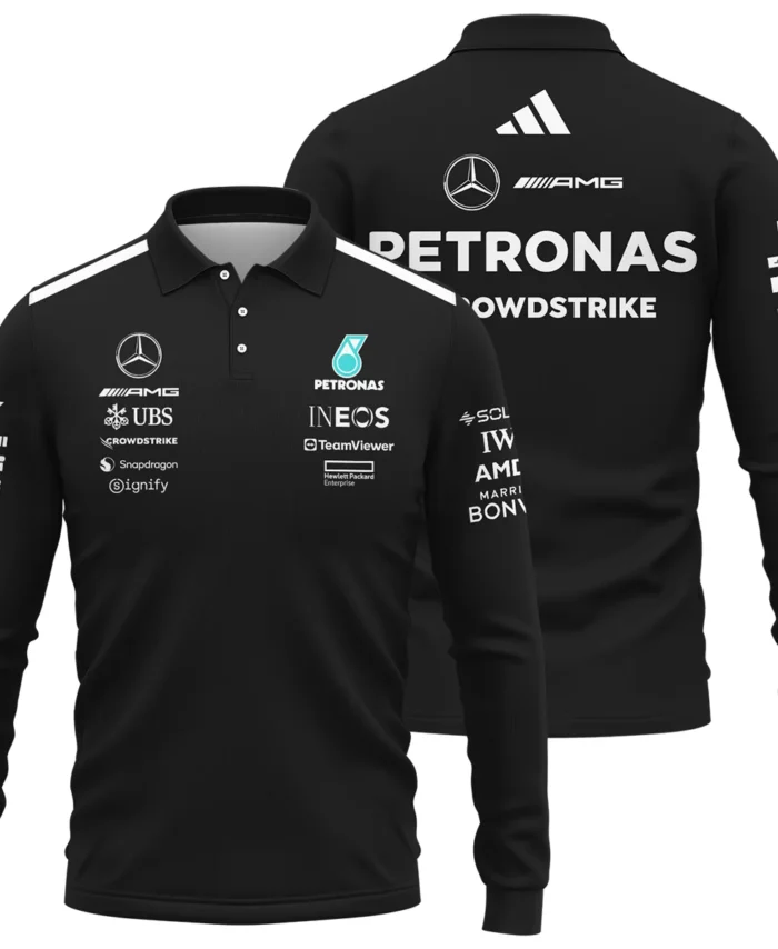 2025 Team Mercedes-AMG Petronas F1 Long Polo Shirt All Over Prints BLMER6525A1LPL