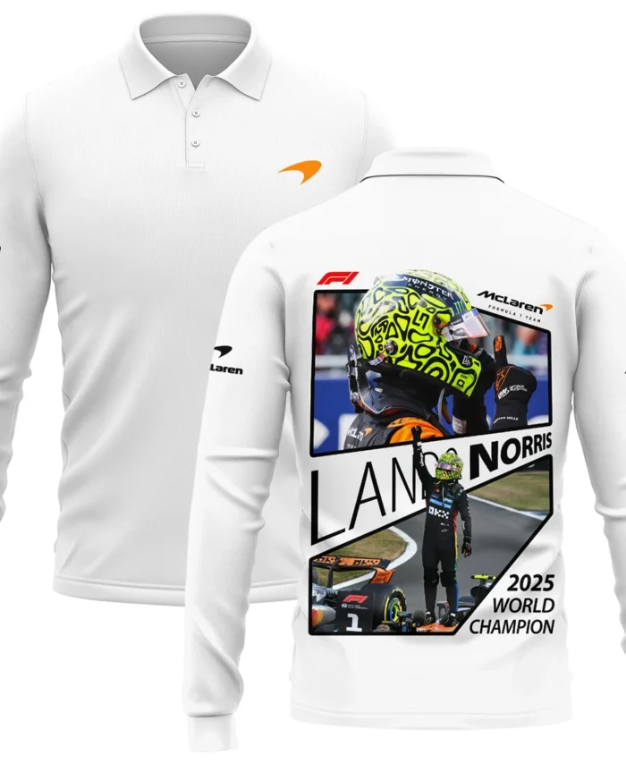 2025 WDC Lando Norris McLaren F1 Team Long Polo Shirt BLNRWDCA4LPL