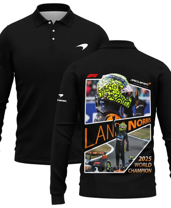 2025 WDC Lando Norris McLaren F1 Team Long Polo Shirt BLNRWDCA5LPL