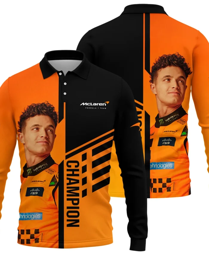 2025 World Champion Lando Norris McLaren F1 Team Long Polo Shirt BLNRWDCA3LPL