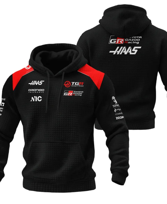 2026 Haas F1 Teamwear Hoodie Quilted Waffle BLVAHAAS9226A1HQW - Black