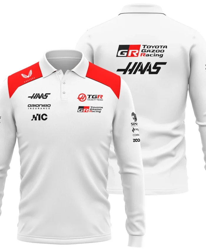 2026 Haas F1 Teamwear Long Polo Shirt BLVAHAAS9226A2LPL - White