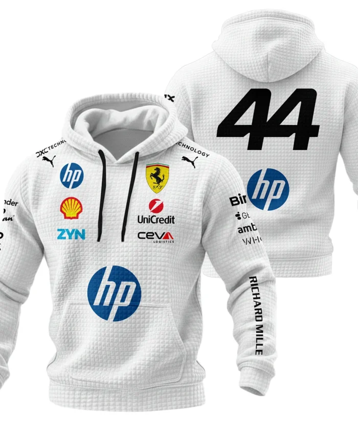 2026 Hamilton 44 Ferrari F1 Teamwear Hoodie Quilted Waffle BLVAFRR2226A4HQW