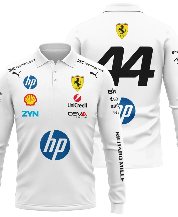 2026 Hamilton 44 Ferrari F1 Teamwear Long Polo Shirt BLVAFRR2226A4LPL