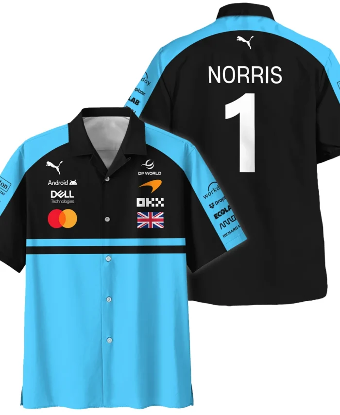 2026 Lando Norris McLaren F1 Teamwear Hawaiian Shirt BLNR26126A3HW - Cyan