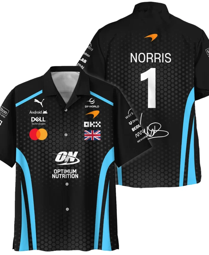 2026 Lando Norris McLaren F1 Teamwear Hawaiian Shirt BLNR26226A3HW - Cyan