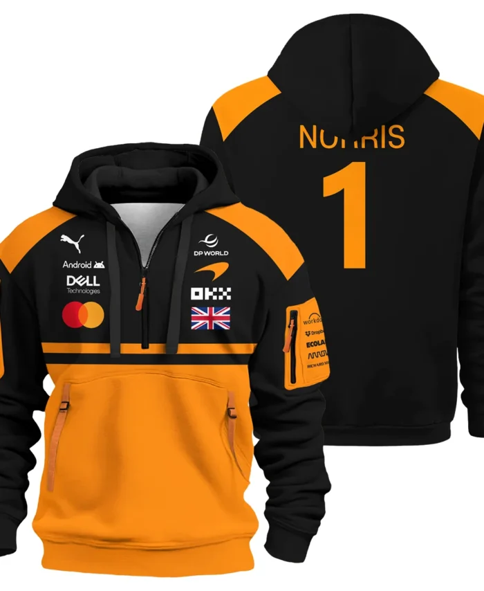2026 Lando Norris McLaren F1 Teamwear Hoodie Half Zip BLNR26126A1HDF - Orange