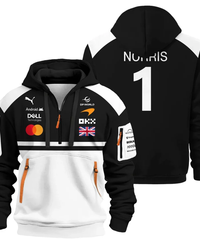 2026 Lando Norris McLaren F1 Teamwear Hoodie Half Zip BLNR26126A2HDF - White