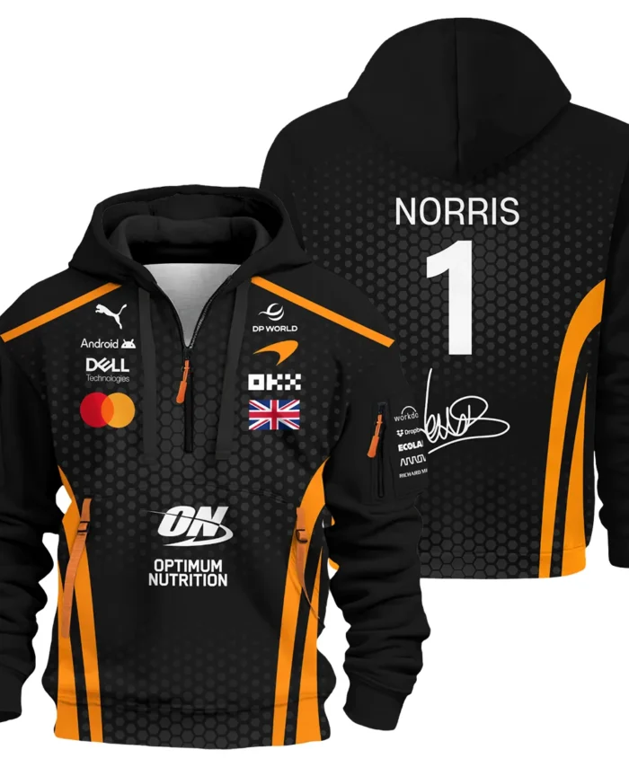 2026 Lando Norris McLaren F1 Teamwear Hoodie Half Zip BLNR26226A1HDF - Orange