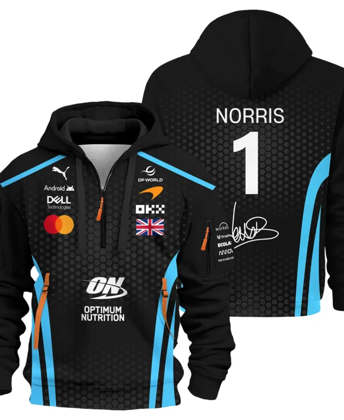 2026 Lando Norris McLaren F1 Teamwear Hoodie Half Zip BLNR26226A3HDF - Cyan