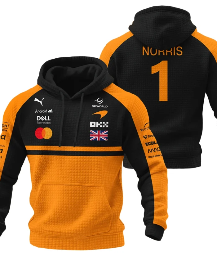 2026 Lando Norris McLaren F1 Teamwear Hoodie Quilted Waffle BLNR26126A1HQW - Orange