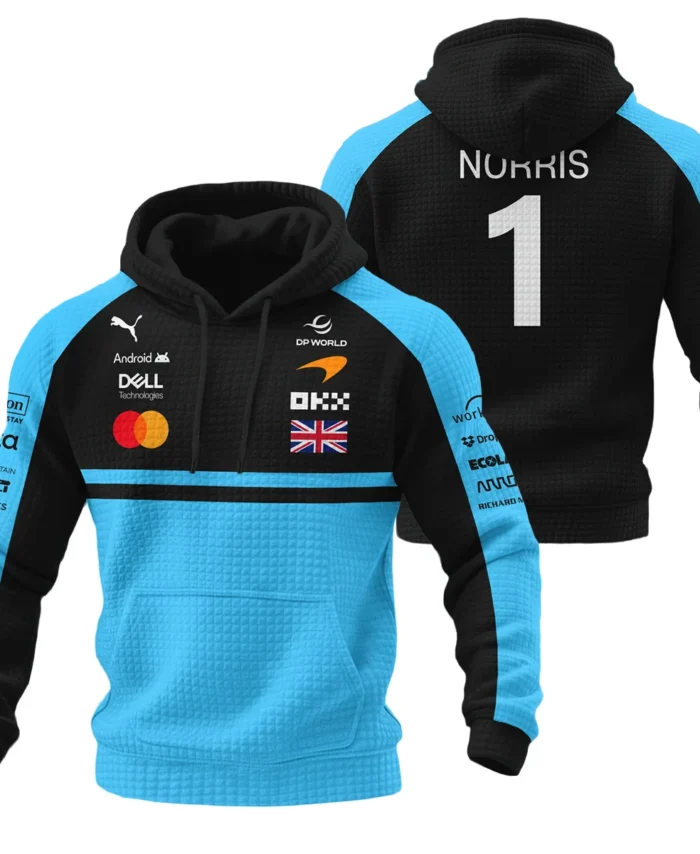 2026 Lando Norris McLaren F1 Teamwear Hoodie Quilted Waffle BLNR26126A3HQW - Cyan